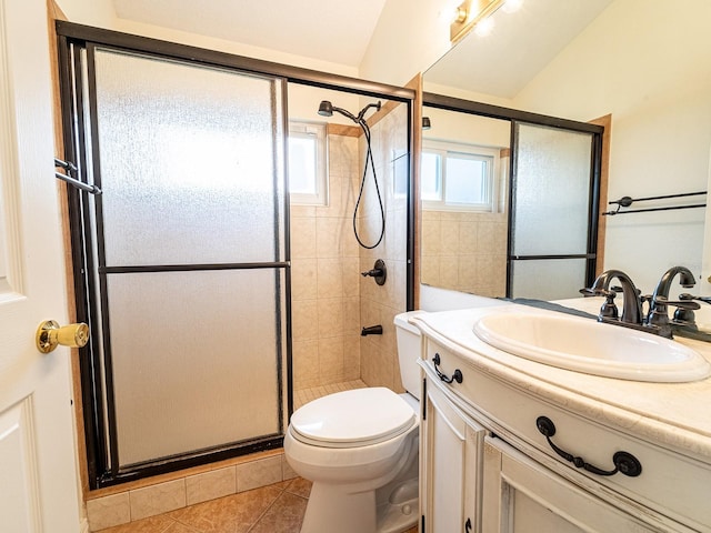 1515 Lions Club Dr, Brandon, FL 33511 - full bathroom with a stall shower, vanity, tile patterned flooring, and toilet