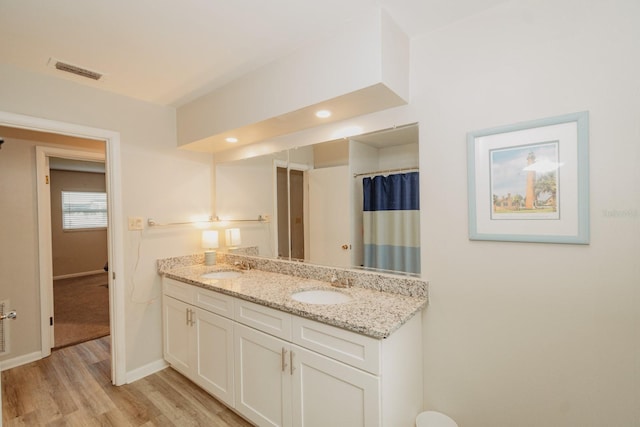 bathroom featuring hardwood / wood-style flooring and vanity