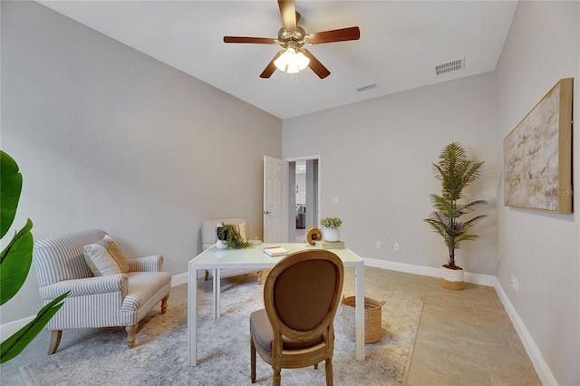 home office featuring ceiling fan