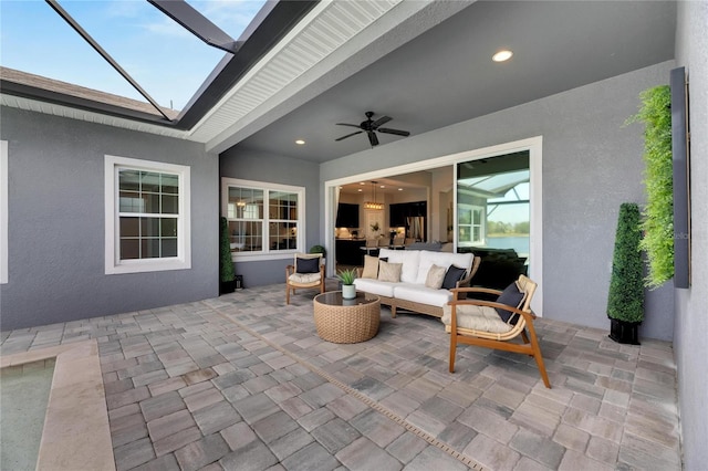 7506 Parkshore Dr, Apollo Beach, FL 33572 - view of patio / terrace featuring a ceiling fan, outdoor lounge area, and a lanai