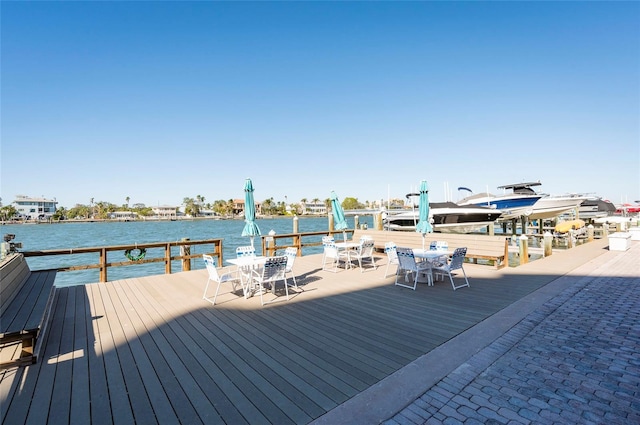 dock area featuring a water view