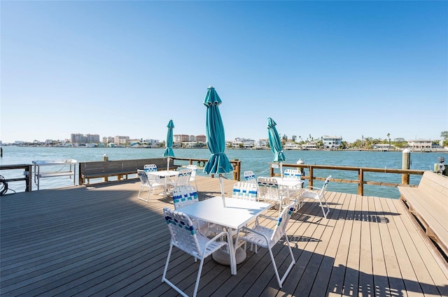 view of dock featuring a deck with water view