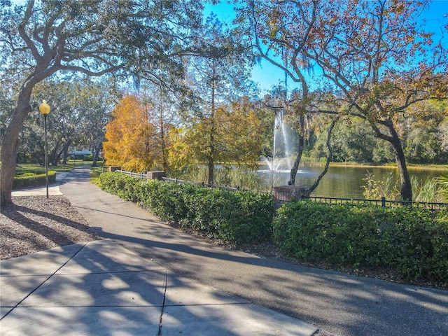 view of property's community with a water view