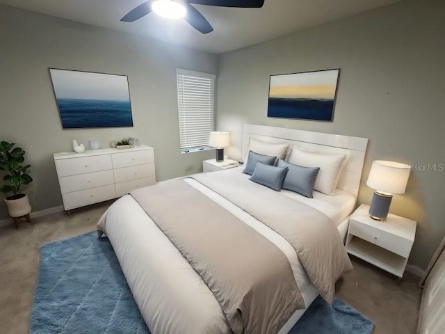 bedroom featuring carpet flooring and ceiling fan