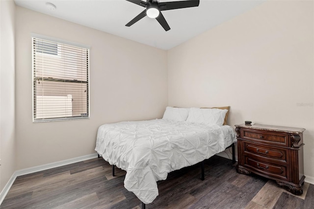 bedroom featuring ceiling fan and wood-type flooring