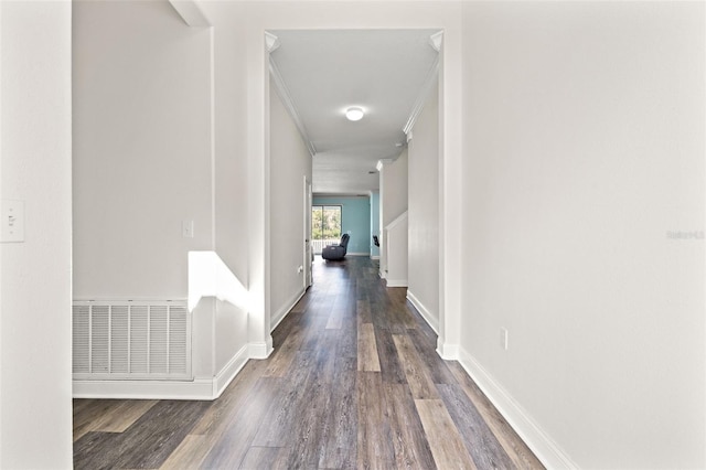 hall with dark wood-type flooring