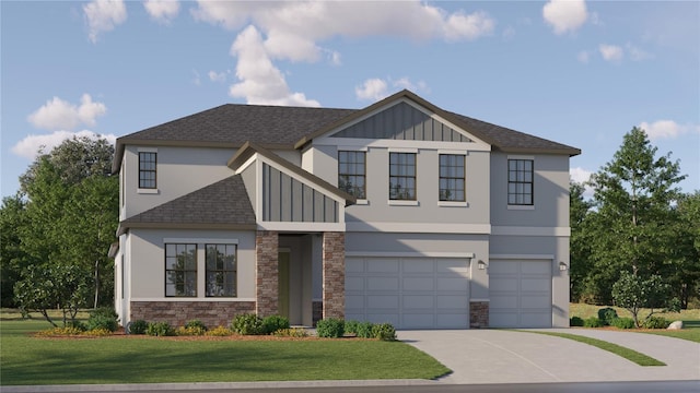 view of front facade with a garage and a front lawn