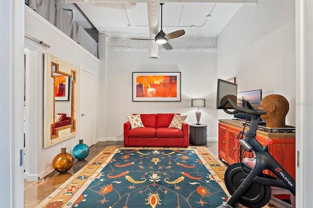 interior space featuring a textured ceiling and ceiling fan