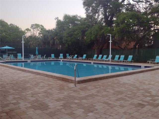 view of swimming pool with a patio area