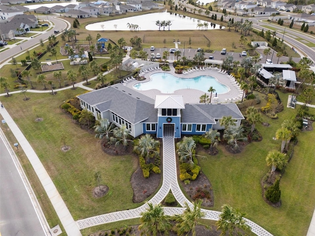 bird's eye view featuring a water view