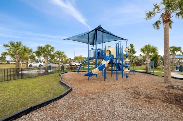 view of jungle gym with a yard