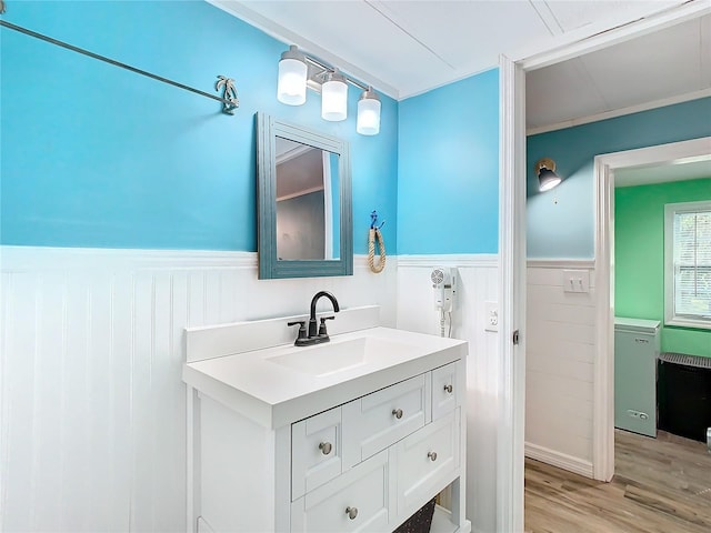 bathroom with wood-type flooring and vanity