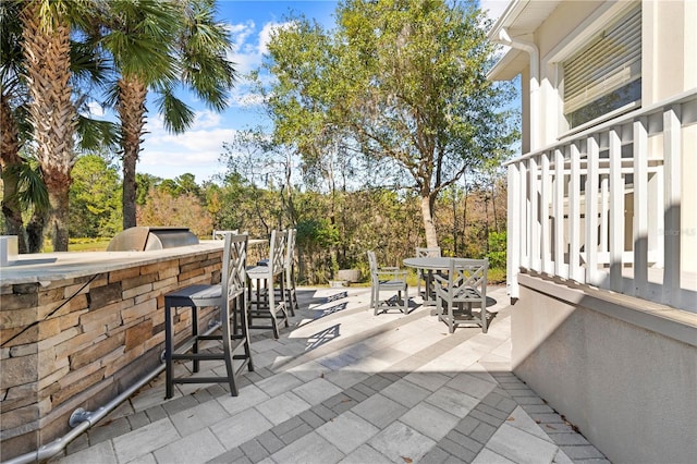 view of patio with a bar and an outdoor kitchen