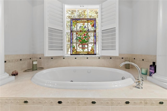 bathroom featuring a relaxing tiled tub