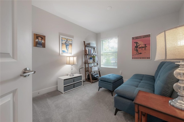 living area featuring carpet