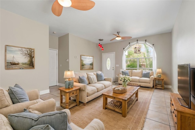 living room featuring light tile patterned floors