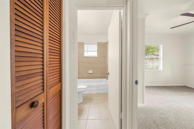 505 Sawyer Ave, Merritt Island, FL 32953 - hall featuring healthy amount of natural light, light tile patterned floors, ornamental molding, baseboards, and light colored carpet
