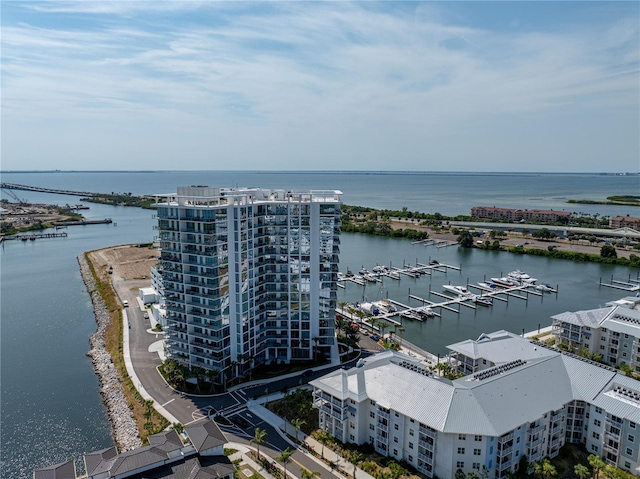 aerial view featuring a water view