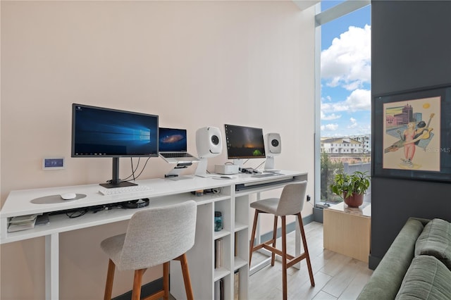 office featuring light wood-type flooring and a healthy amount of sunlight