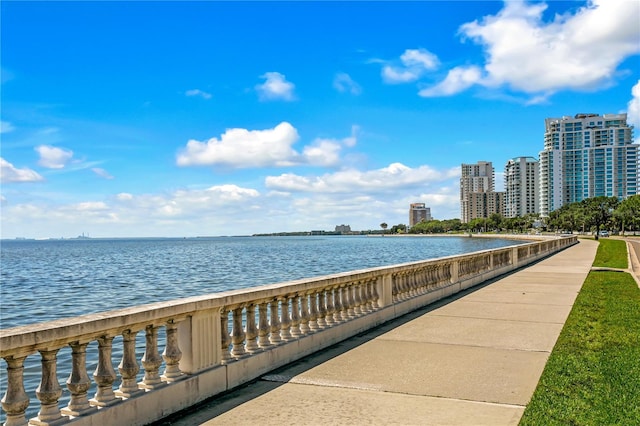 view of property's community with a water view