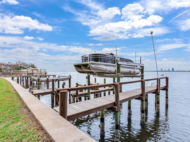 view of dock with a water view