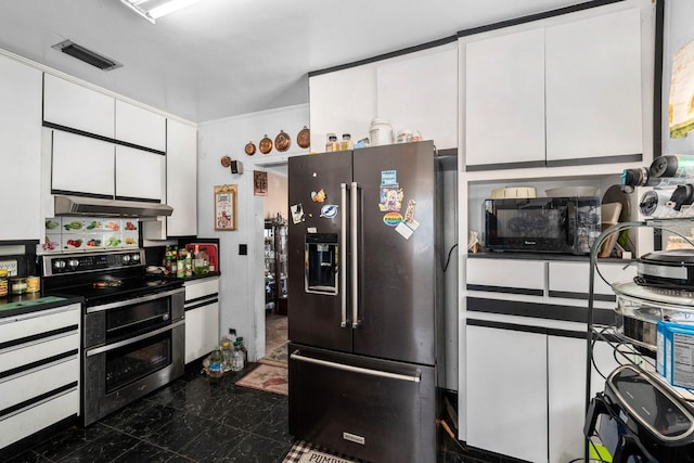 kitchen with white cabinets and appliances with stainless steel finishes