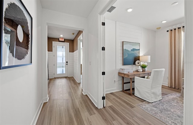 hall featuring light wood-type flooring