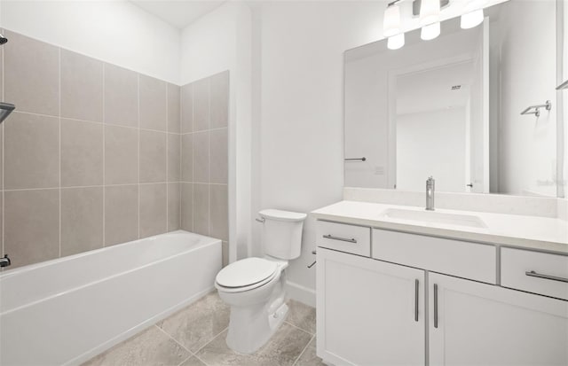 full bathroom featuring shower / bathtub combination, vanity, toilet, and tile patterned floors