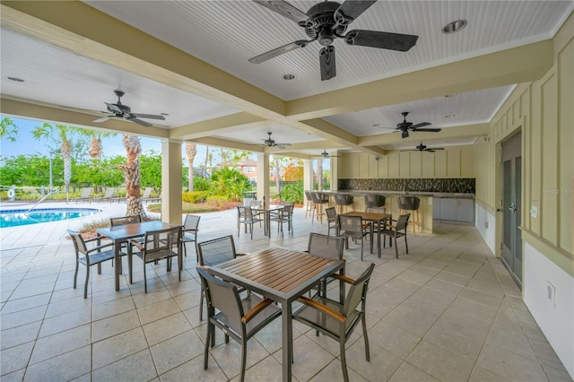 view of patio featuring a bar