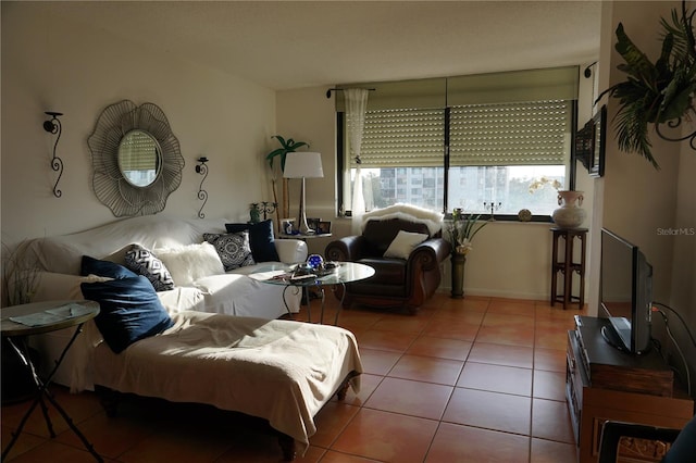 living room featuring tile patterned flooring