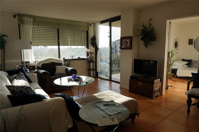 living room featuring tile patterned floors