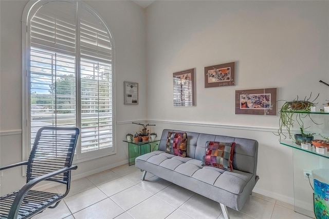 living area with light tile patterned flooring