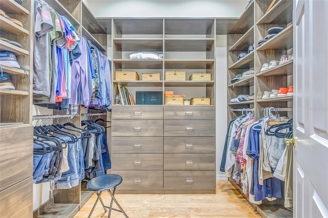 walk in closet featuring light hardwood / wood-style floors