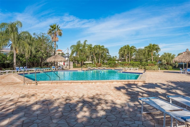 view of pool featuring a gazebo and a patio