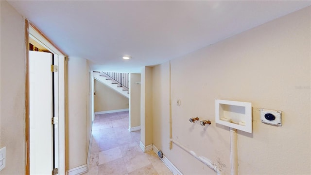 1149 Sedeeva St, Clearwater, FL 33755 - hallway featuring stairs and baseboards