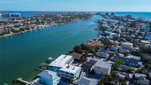 aerial view featuring a view of city and a water view