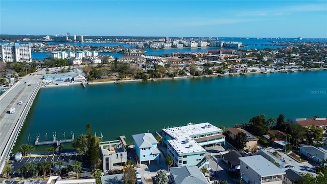 bird's eye view with a view of city and a water view