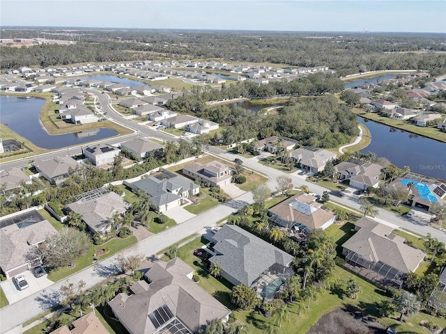 drone / aerial view featuring a water view