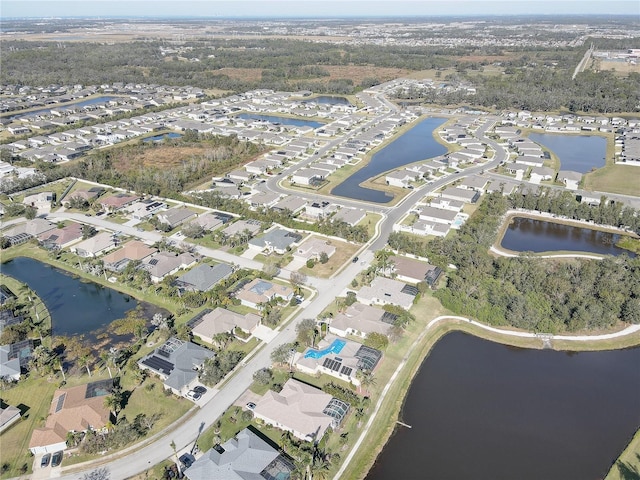 drone / aerial view featuring a water view