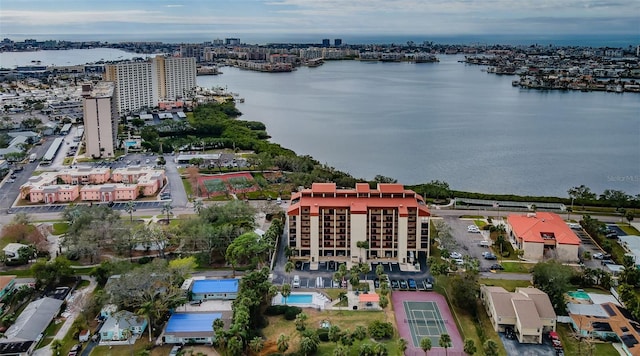 aerial view with a water view