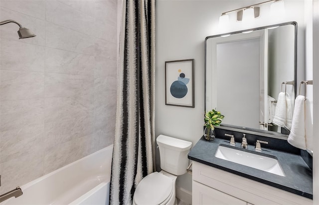 full bathroom with vanity, toilet, and shower / bath combo with shower curtain