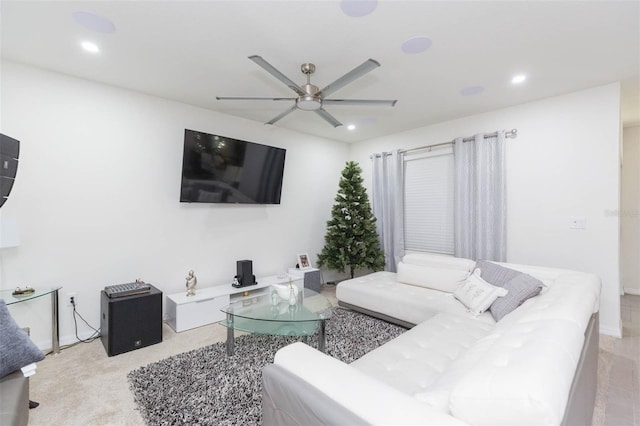 living room featuring ceiling fan