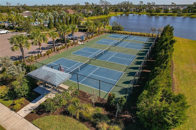 13584 Old Creek Ct, Parrish, FL 34219 - view of tennis court featuring a water view and a residential view