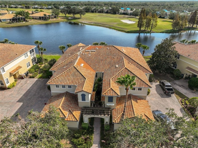 aerial view with a water view