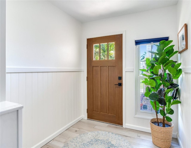 foyer entrance featuring light wood-type flooring