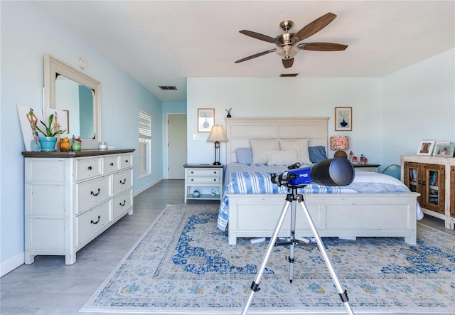 bedroom with ceiling fan and wood-type flooring