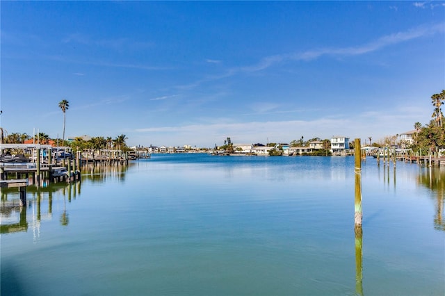 property view of water featuring a boat dock