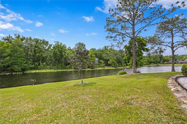 view of yard with a water view