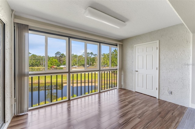 interior space featuring a water view