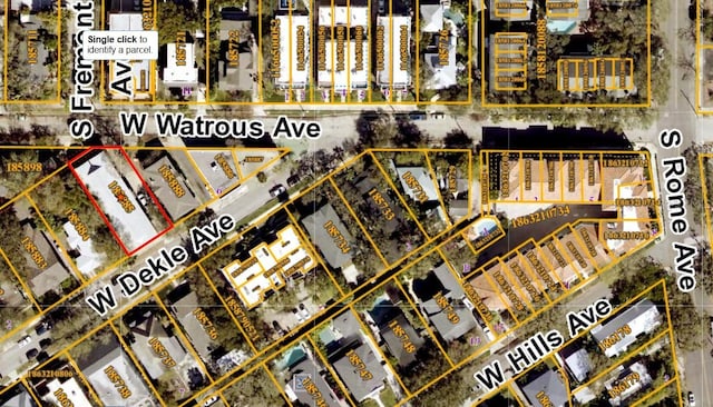 1909 W Dekle Ave, Tampa, FL 33606 - aerial map of property and surrounding area with property parcel outlined